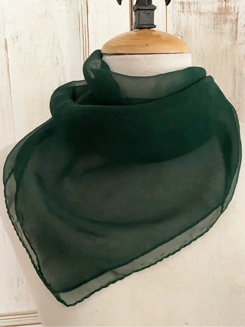 Vintage Sheer Chiffon Square Scarf Green
